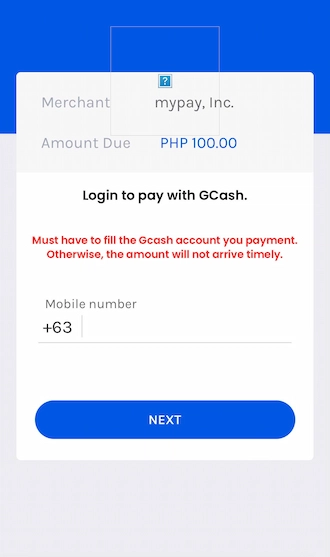 💥Step 3: Please log in to your GCash account to make the payment.